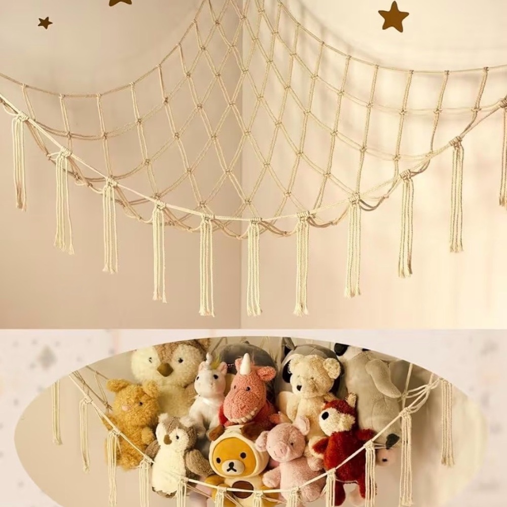 Macrame Hammock Shelf for Plush Toys - Cream
